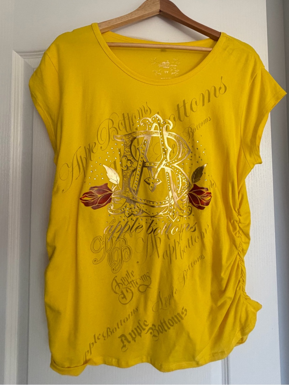 Apple Bottoms Yellow Short Sleeve Graphic Tee with Metallic Accents